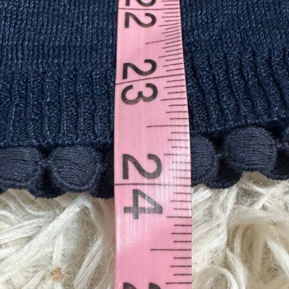 J. Crew 100% Linen Blue Pom Pom Trim 3/4 Sleeve Sweater Size M - Picture 10 of 10